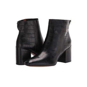 Franco Sarto Tina 2 Booties Black Leather Croc Embossed Block Heel Zip 8.5